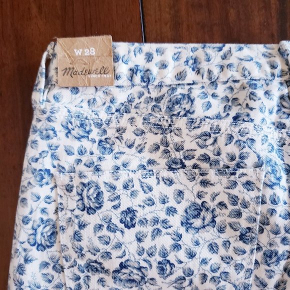 MADEWELL Skinny Ankle Jeans Floral Pattern Mid Rise, Size 28 White/blue - Picture 9 of 10